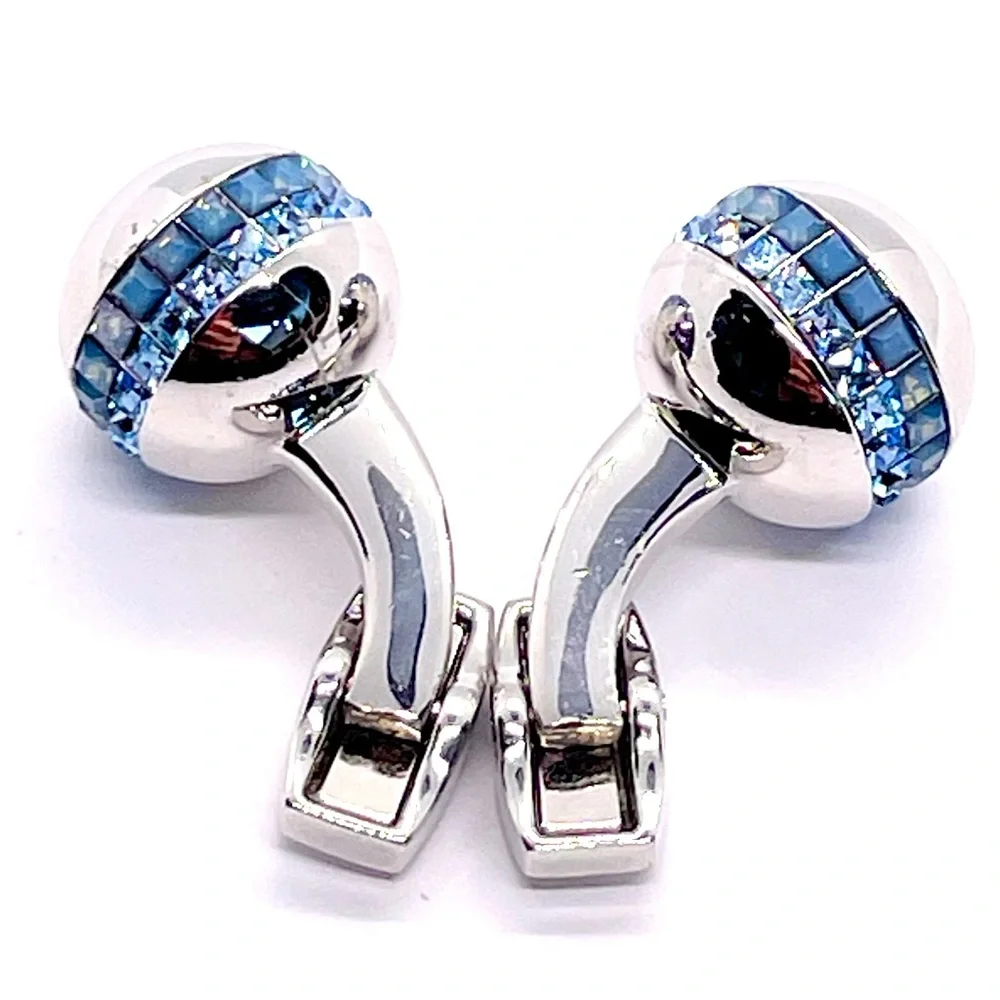 R|T by Robert Tateossian London Swarovski Blue Crystal Cufflinks Rhodium w Box